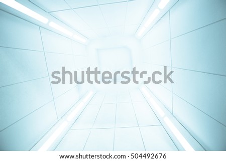 Spaceship interior center view with bright white texture, futuristic interior corridor, space ship, Futuristic architecture