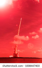 Spaceship launch in clouds.  The elements of this image furnished by NASA.