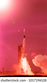 Spaceship launch in clouds.  The elements of this image furnished by NASA.