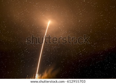 Spaceship launch in clouds. Star rocket launch. 