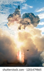 Spaceship launch at daytime. The elements of this image furnished by NASA.