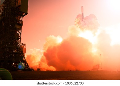 Spaceship launch. The elements of this image furnished by NASA.