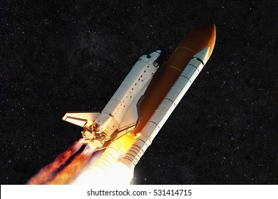 Spaceship Rocket And Starry Sky