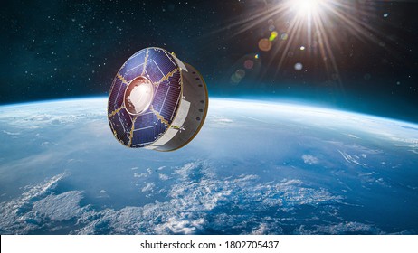 Spaceship With Rover On Orbit Of Earth Planet. Expedition To Mars. Mission Perseverance 2020. Space Station. Elements Of This Image Furnished By NASA