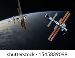 Spaceships in space. Science theme. The elements of this image furnished by NASA.