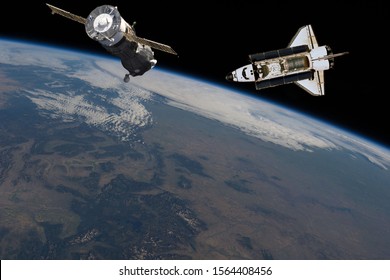 Spaceships in space. Science theme. The elements of this image furnished by NASA.