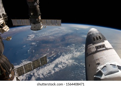 Spaceships in space. Science theme. The elements of this image furnished by NASA.