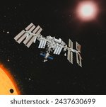 Spacestation and sun. The elements of this image furnished by NASA.