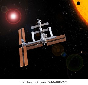Spacestation and sun. The elements of this image furnished by NASA.