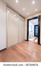 Spacious Anteroom Interior With Modern Sliding Closet Door