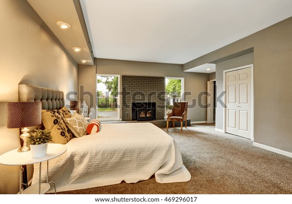 Spacious Bathroom Interior Brick Fireplace White Stock Photo Edit