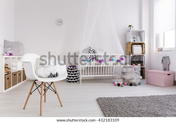 Spacious Bedroom Baby Girl Wooden Floor Stock Photo Edit Now
