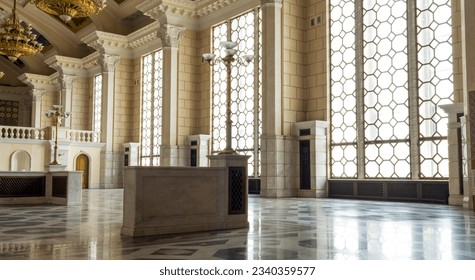 spacious historic vintage hall interior with large windows - Powered by Shutterstock