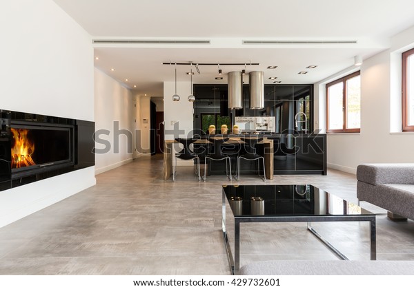 Spacious Interior Fireplace Sofa Small Table Stock Photo Edit Now