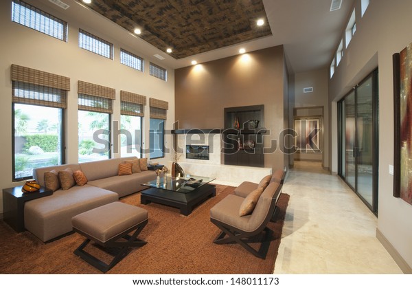 Spacious Living Room Double Height Ceiling Royalty Free Stock Image