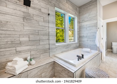 Spacious Master Bathroom With Robe