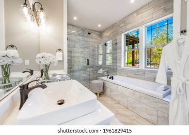 Spacious Master Bathroom With Robe