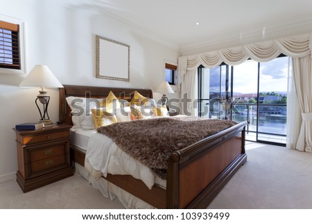 Spacious Master Bedroom Luxury House Overlooking Stock Photo