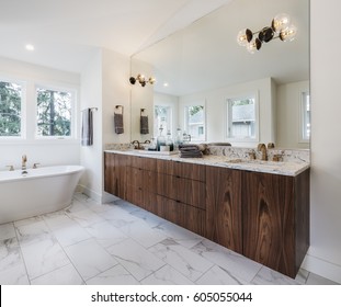 Spacious Modern Bathroom, Bright And Airy With Deep Soaking Tub, Sideview