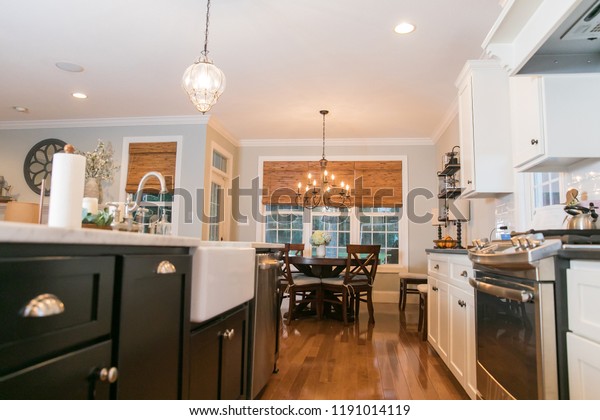 Spacious Modern Kitchen Dark White Cabinets Stock Photo Edit Now