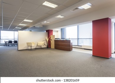 Spacious office interior and a reception lobby