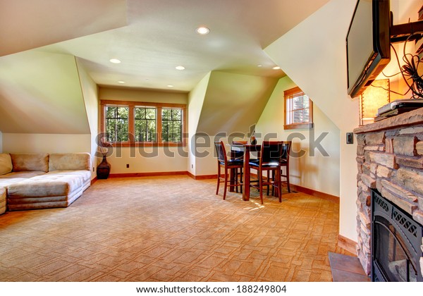 Spacious Room Vaulted Ceiling View Stone Stock Image