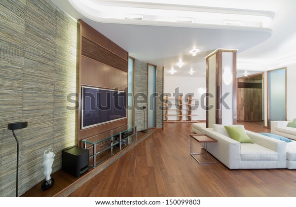 Spacious Well Lit Living Room Column Stock Photo Edit Now