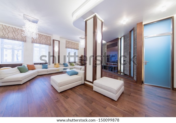 Spacious Well Lit Living Room Round Stock Photo Edit Now