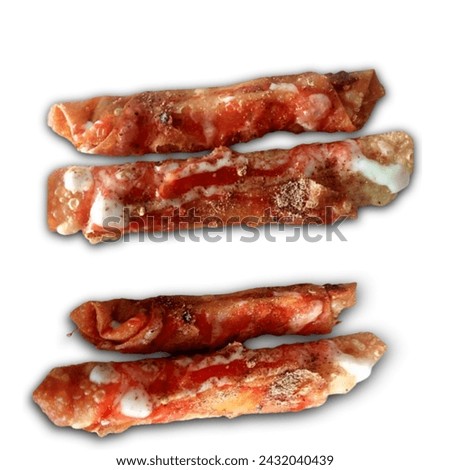 Spacy chicken rolls with shadows isolated on a white background 