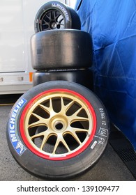 SPA-FRANCORCHAMPS, BELGIUM - MAY 4: A Stack Of Tyres Of The Rebellion Racing Team During Round 2 Of The FIA World Endurance Championship On May 4, 2013 In Spa-Francorchamps, Belgium.