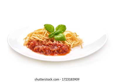 Spaghetti Bolognese, Isolated On White Background.