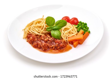 Spaghetti Bolognese, Isolated On White Background.