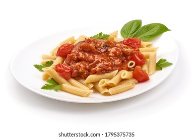 Spaghetti Bolognese, Isolated On White Background.