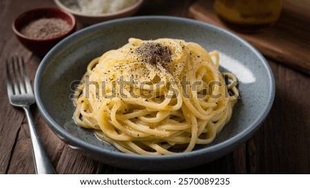 Spaghetti Cacio e Pepe - Spaghetti with Cheese and Pepper: A simple yet bold pasta dish with creamy pecorino cheese and a generous amount of black pepper.
