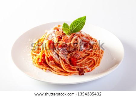Spaghetti in a dish on a white background