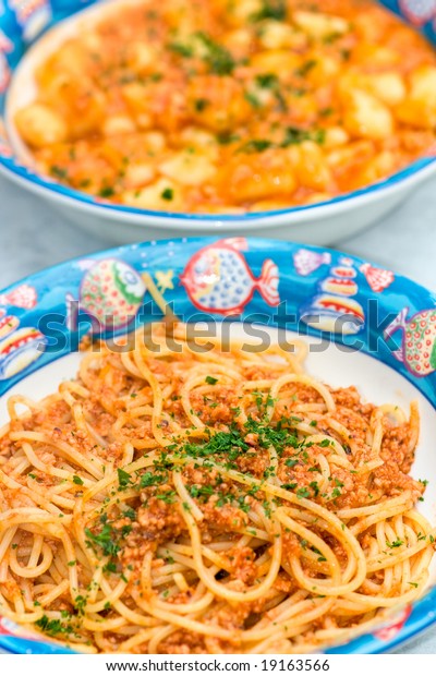 Spaghetti Fish Bolognese Gnocchi Tomato On Stock Photo (Edit Now) 19163566