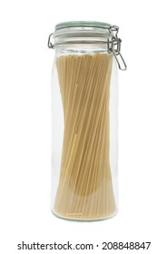 spaghetti in jar isolated on white