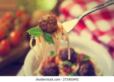 Spaghetti With Meatball On A Fork