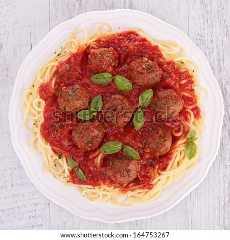 Similar – Image, Stock Photo Meatballs in tomato sauce on black tray. Above view of meat dish