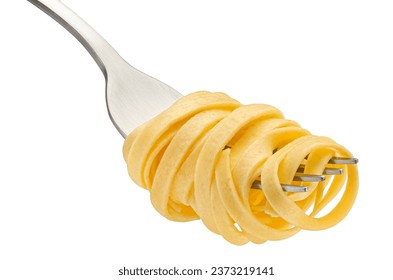 Spaghetti on fork, fettuccine pasta isolated on white background, full depth of field - Powered by Shutterstock