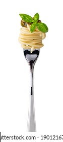 Spaghetti On Fork Isolated On White Background