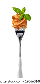 spaghetti on fork isolated on white background