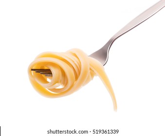 Spaghetti On Fork Isolated On White Background