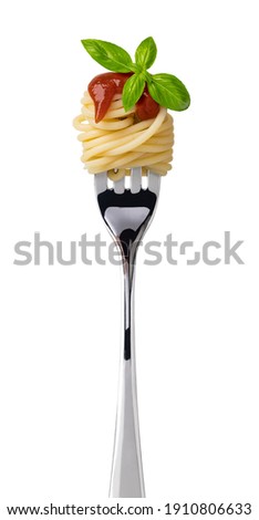 spaghetti on fork isolated on white background