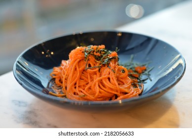 Spaghetti With Roe And Seaweed, Fusion Cuisine In Bangkok, Thailand, Asia 