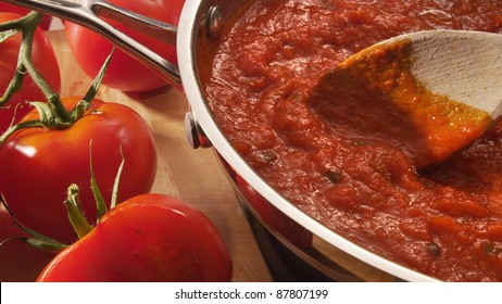 Spaghetti Sauce Simmering In Pan