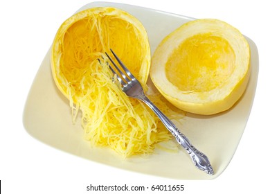 Spaghetti Squash Split In Halves Isolated On White