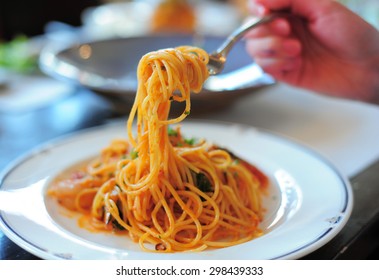 Spaghetti With Tomato Sauce Close Up