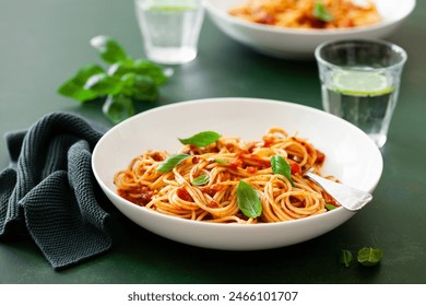 spaghetti with tomato sauce, traditional italian pasta - Powered by Shutterstock