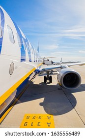 Málaga, Spain; 01/29/2020: Ryanair Airplane Parked In The Airport